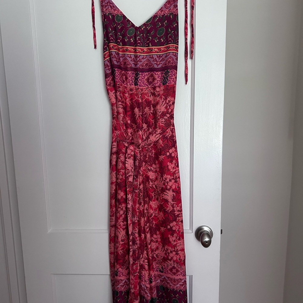 Free People Pink and Burgundy Floral Maxi Dress